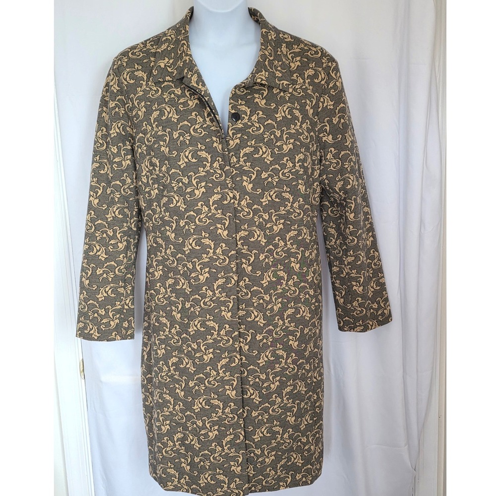 Tapestry Print Damask Scroll Plus Size Coat Longline Jacket 20W Button Front